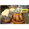 Image 1 : WOODEN SALAD BOWL SET C/W 6 BOWLS & WOODEN SPOONS, 3 PLATIC CONTAINER & LIDS