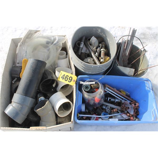 BOX & 3 PAILS WITH FITTINGS AND TUBING