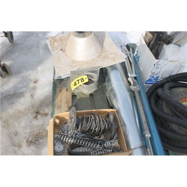 PALLET OF MISCELLANEOUS TIN, HOSE, TIRE TRIM, WIRE