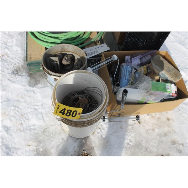 PALLET OF MISC., INSULATORS, CORDS, PAINTING SUPPLIES