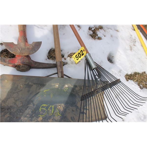 RAKE, SNOW SHOVEL, PICK & SPADE