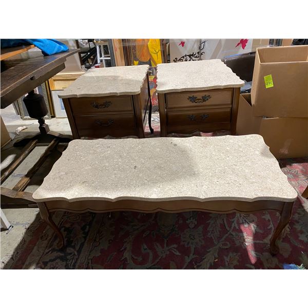 Marble Top 3 pc coffee and end tables