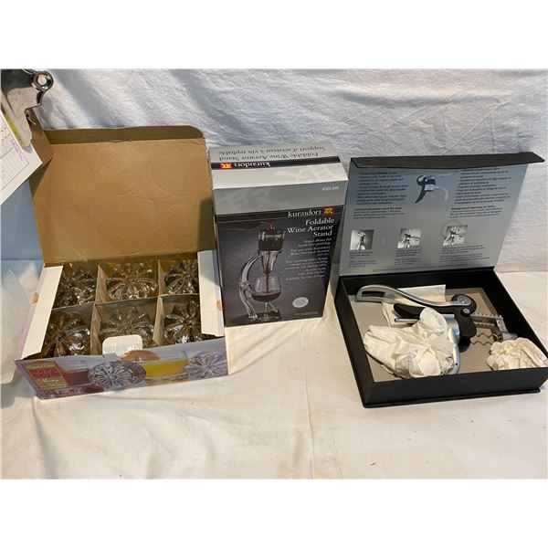 lot wine opener, aereaor stand and glasses