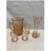 Image 1 : pink pitcher , 3 glasses and vase