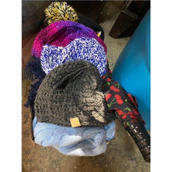 lot hats and umbrella