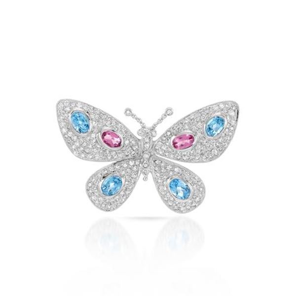 Natural 3.56 CTW Topaz & Diamond Brooch 18K White Gold - REF-240R3K