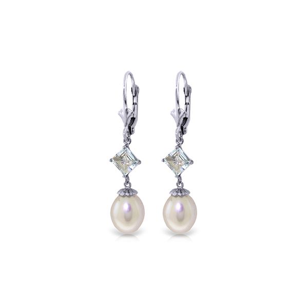 Genuine 9.5 ctw Pearl & Aquamarine Earrings 14KT White Gold - REF-27Y4F