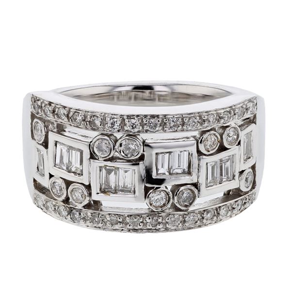 Natural 0.66 CTW Baguette & Diamond Ring 18K White Gold - REF-151H2W