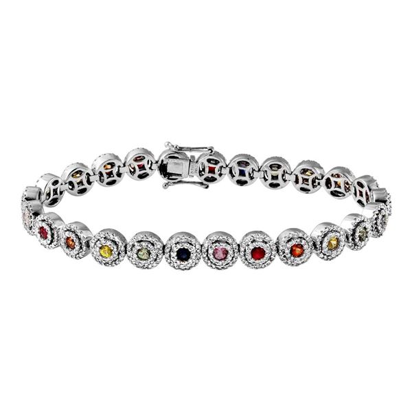 Natural 6.20 CTW Multi-Sapphire & Diamond Bracelet 14K White Gold - REF-373M5F