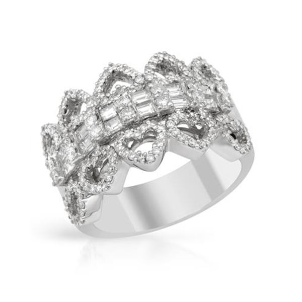 Natural 1.40 CTW Diamond & Baguette Ring 18K White Gold - REF-240H3W