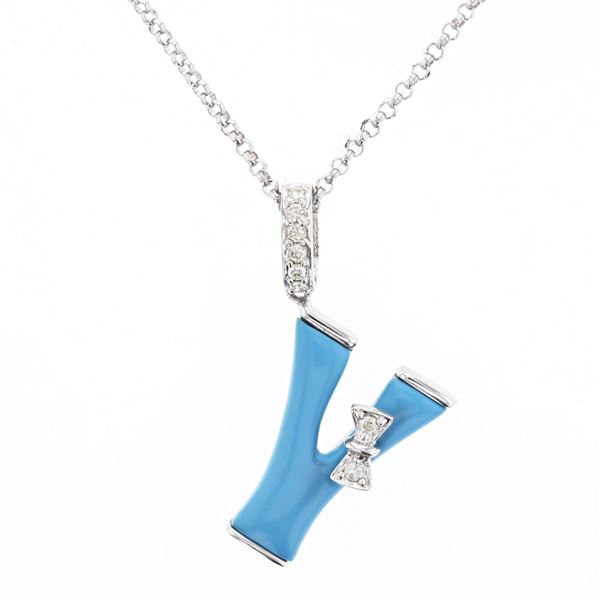 Natural 1.46 CTW Turquoise & Diamond Necklace 14K White Gold - REF-29R7K