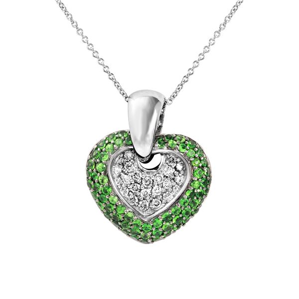 Natural 1.63 CTW Tsavorite & Diamond Necklace 14K White Gold - REF-98X3T