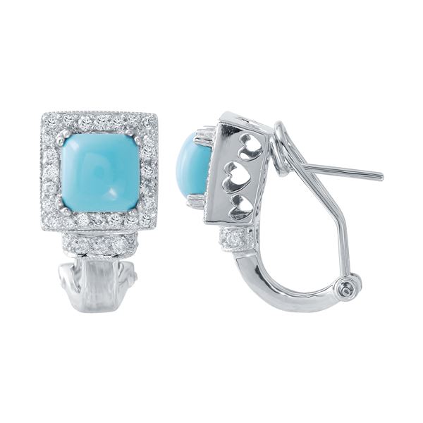 Natural 2.67 CTW Turquoise & Diamond Earrings 14K White Gold - REF-82R8K