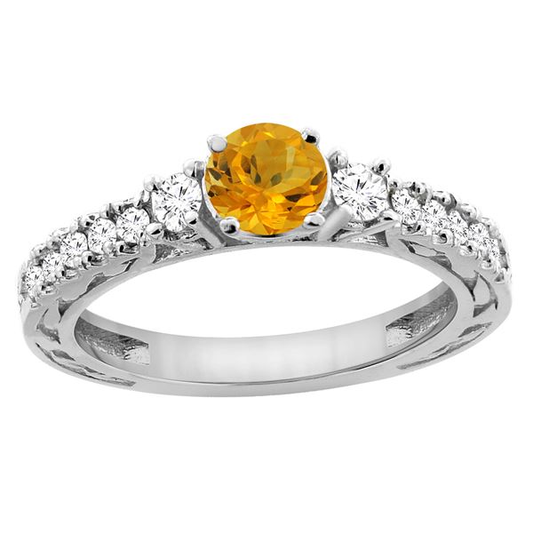 1.10 CTW Citrine & Diamond Ring 14K White Gold - REF-79F3N