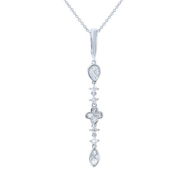 Natural 1 CTW Princess Diamond Necklace 18K White Gold - REF-207R9K