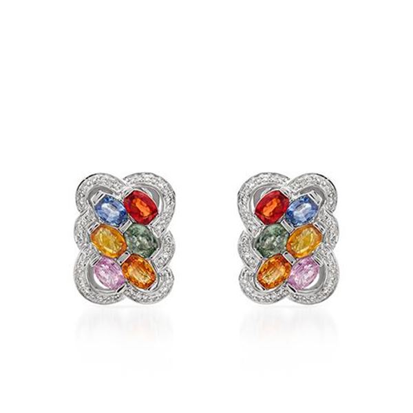 Natural 7.36 CTW Multi-Sapphire & Diamond Earrings W=5MM 14K Gold - REF-156M6F