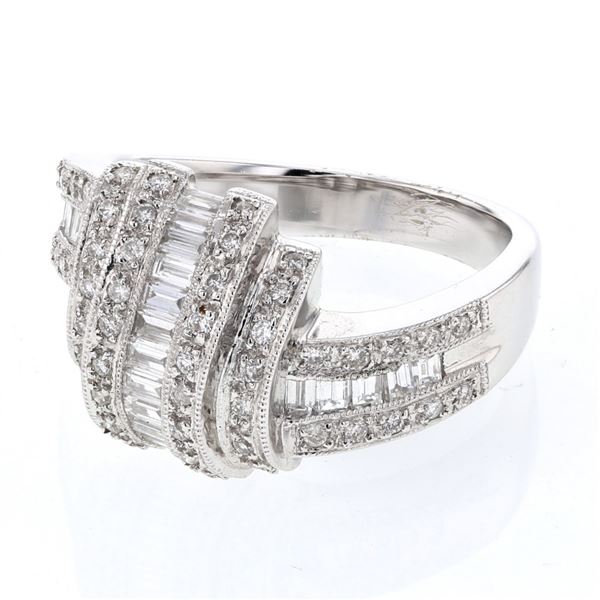Natural 0.85 CTW Baguette & Diamond Ring 14K White Gold - REF-135H2W