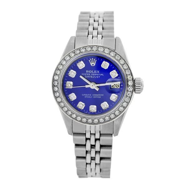 Rolex Pre-owned 26mm Womens Custom Blue Stainless Steel