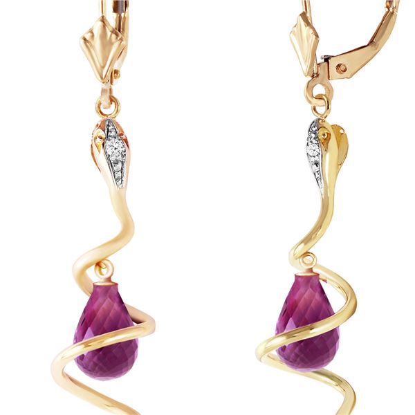 Genuine 4.56 ctw Amethyst & Diamond Earrings 14KT Yellow Gold - REF-91H4X