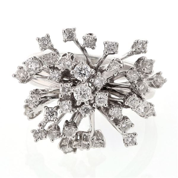 Natural 1.11 CTW Diamond Ring 18K White Gold - REF-176R4K