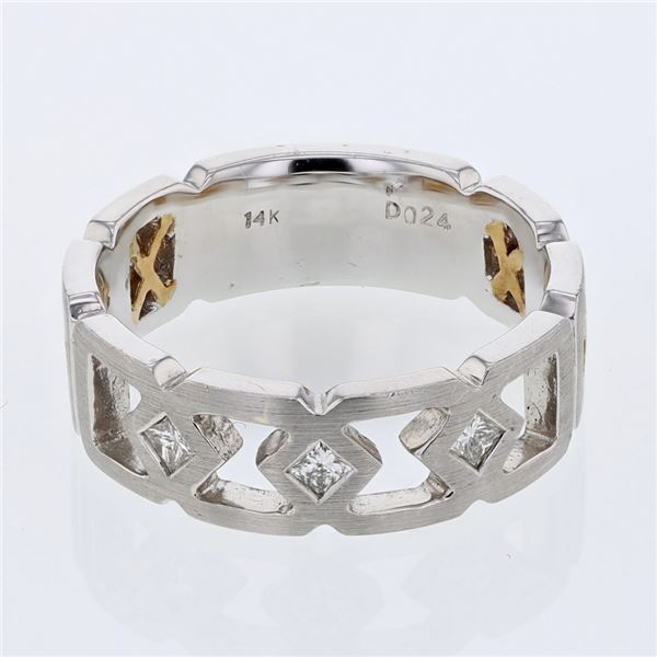 Natural 0.24 CTW Princess Diamond Ring 14K Two Tone Yellow Gold - REF-110X7T