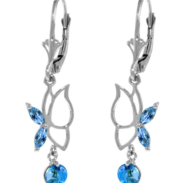 Genuine 0.80 ctw Blue Topaz Earrings 14KT White Gold - REF-38P2H