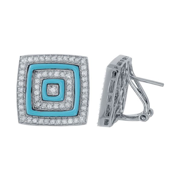 Natural 1.89 CTW Turquoise & Diamond Earrings 14K White Gold - REF-104X4T