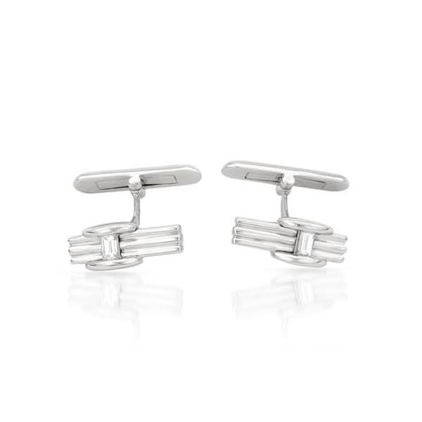 Natural 0.27 CTW Baguette Cuff Links 14K White Gold - REF-104H4W