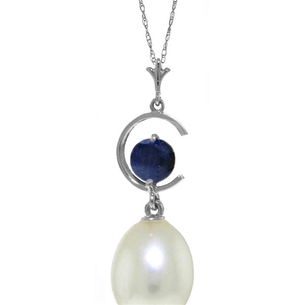 Genuine 4.5 ctw Pearl & Sapphire Necklace 14KT White Gold - REF-22Y2F