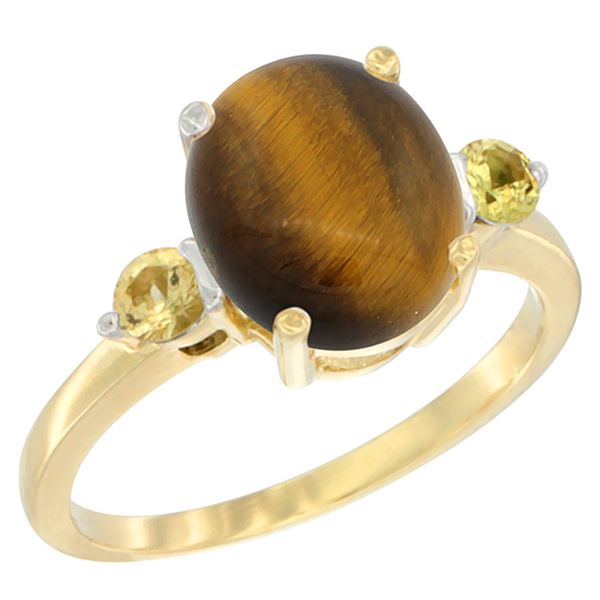 2.54 CTW Tiger Eye & Yellow Sapphire Ring 10K Yellow Gold - REF-22K4W