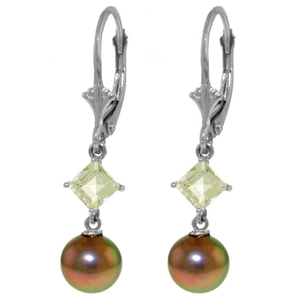 Genuine 5 ctw Pearl & Aquamarine Earrings 14KT White Gold - REF-32R2P