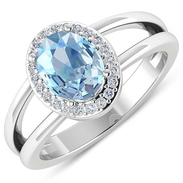 Natural 1.62 CTW Aquamarine & Diamond Ring 14K White Gold - REF-66W9X