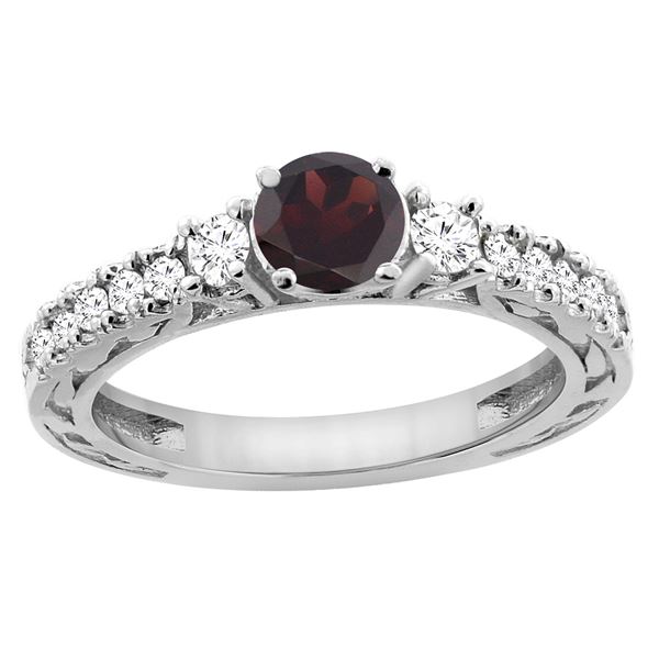 1.36 CTW Garnet & Diamond Ring 14K White Gold - REF-79F5N