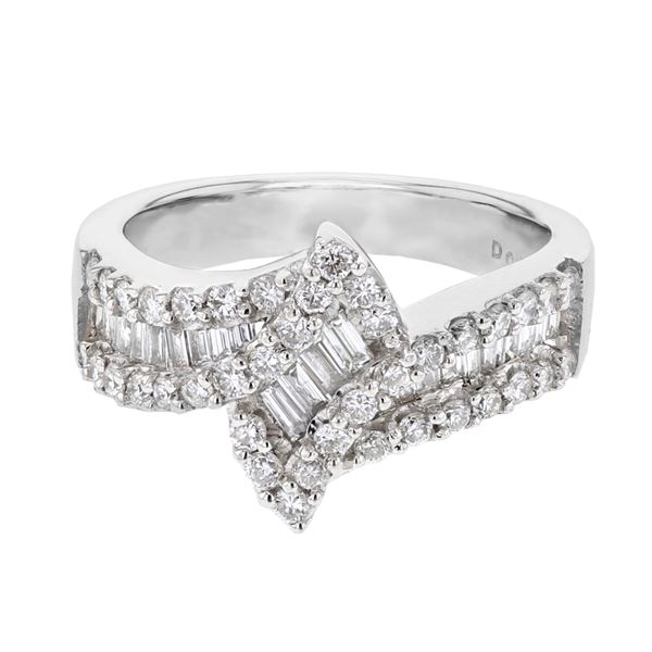 Natural 1.04 CTW Diamond & Baguette Ring 18K White Gold - REF-171K2R