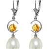 Image 1 : Genuine 9 ctw Pearl & Citrine Earrings 14KT White Gold - REF-36P3H