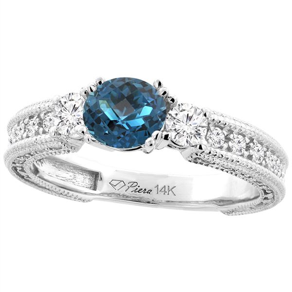 1.55 CTW London Blue Topaz & Diamond Ring 14K White Gold - REF-85R6H