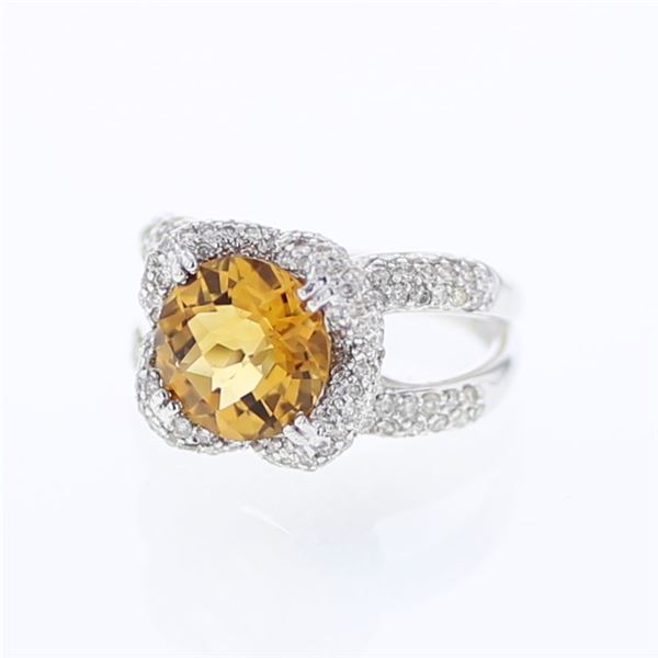 Natural 4.38 CTW Citrine & Diamond Ring 14K White Gold - REF-108T9X