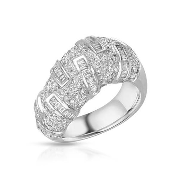 Natural 1.73 CTW Diamond & Baguette Ring 14K White Gold - REF-211F5M