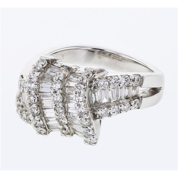 Natural 1.65 CTW Baguette & Diamond Ring 18K White Gold - REF-233T3X