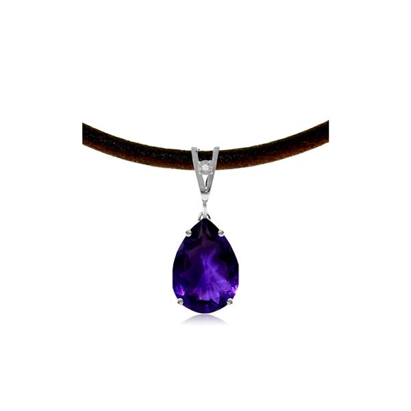 Genuine 6.01 ctw Amethyst & Diamond Necklace 14KT White Gold - REF-32X3M