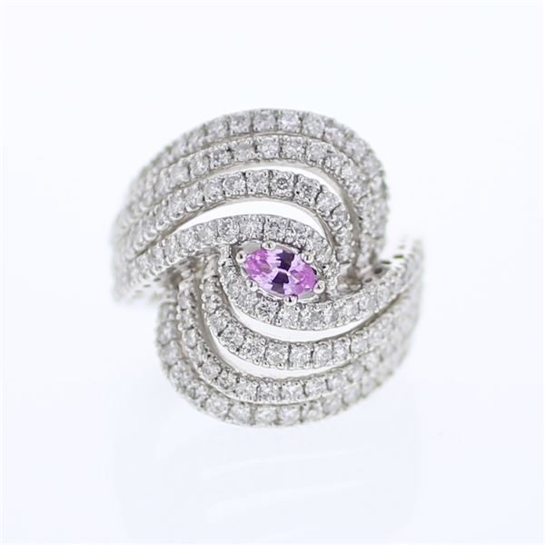 Natural 2.60 CTW Pink Sapphire & Diamond Ring 18K White Gold - REF-351W9H