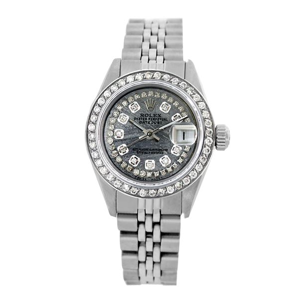 Rolex Pre-owned 26mm Womens Custom String Meteorite Dial Stainless Steel