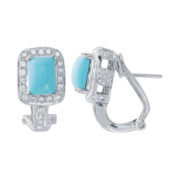 Natural 3.29 CTW Turquoise & Diamond Earrings 14K White Gold - REF-104N4Y