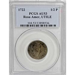 1722 1/2P Rosa Americana Halfpenny, UTILE AU53
