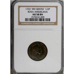 1722 1/2P Rosa Americana Halfpenny, UTILE AU58