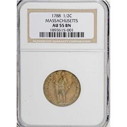 1788 1/2 C Massachusetts Half Cent AU55 NGC