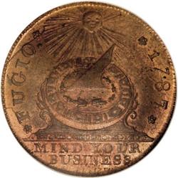 1787 1C Fugio Cent, New Haven Restrike, Copper