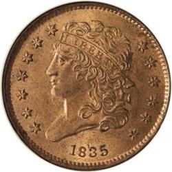 1835 1/2 C MS65 Red and Brown NGC