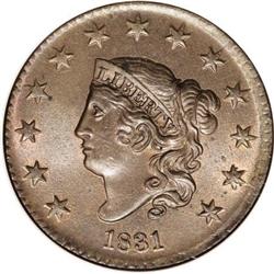 1831 1C Large Letters MS64 Red and Brown NGC