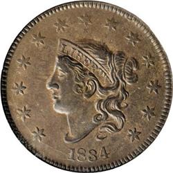 1834 1C Lg 8, Lg Stars, Med Letters AU55 NGC.